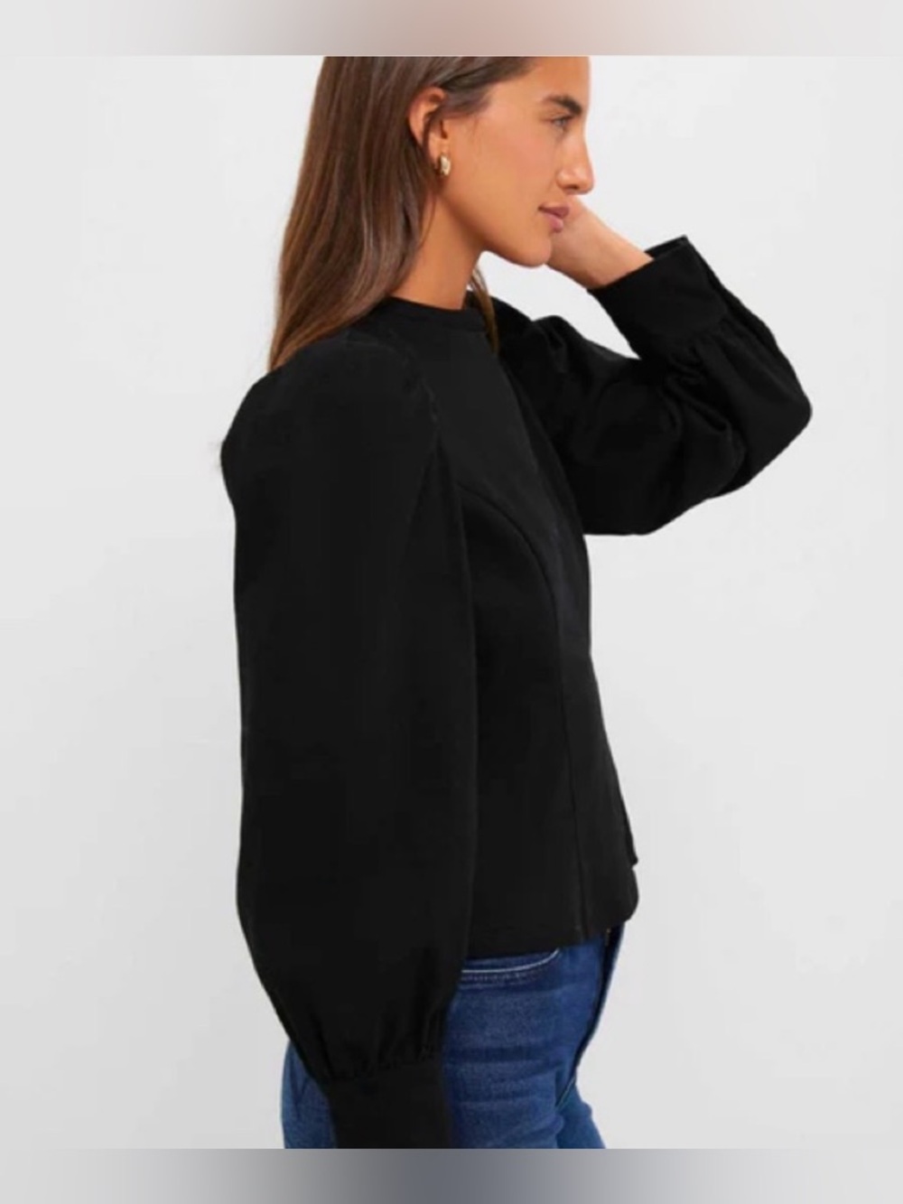Tuckernuck Hyacinth House Black Denim Front Zip Puff-Sleeve Anderson Blouse X/XL - Picture 4 of 12